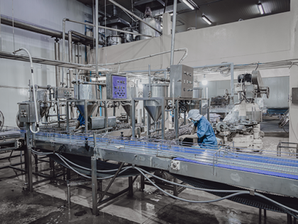 The interior of a food production facility